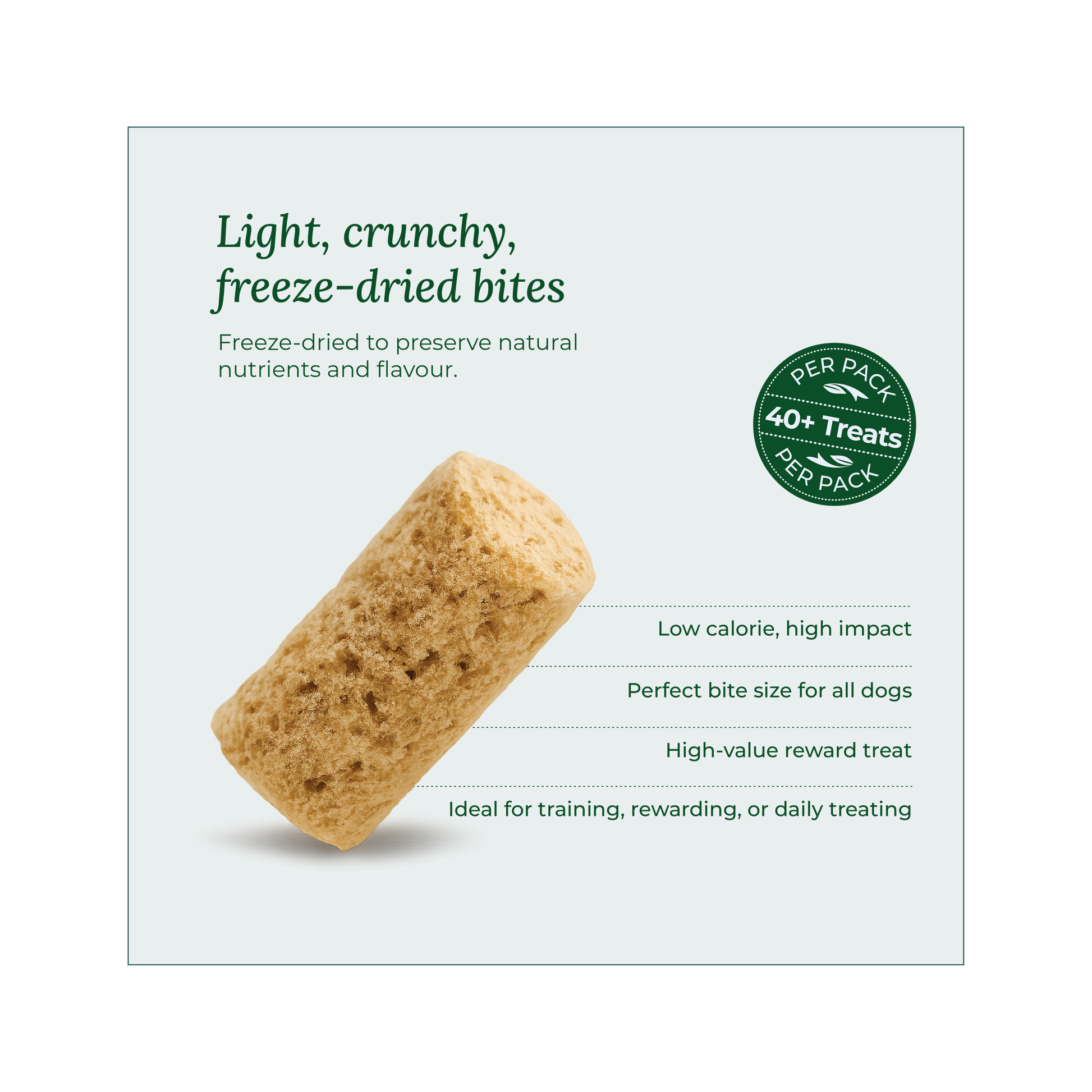 UK made freeze-dried dog treats made with ingredients associated with heart health and immunity, great for daily training