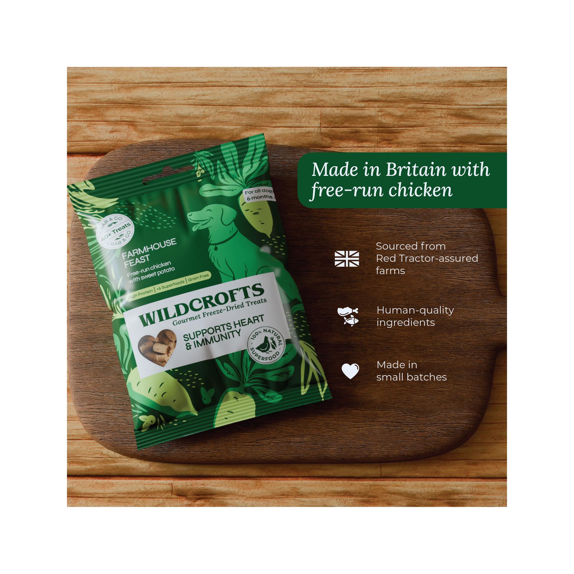 UK made freeze-dried dog treats made with ingredients associated with heart health and immunity, great for daily training